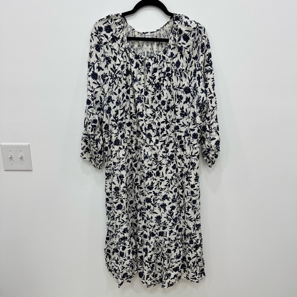 Old navy blue and white floral Midi made in India dress 
Block print style 2X - Picture 8 of 10